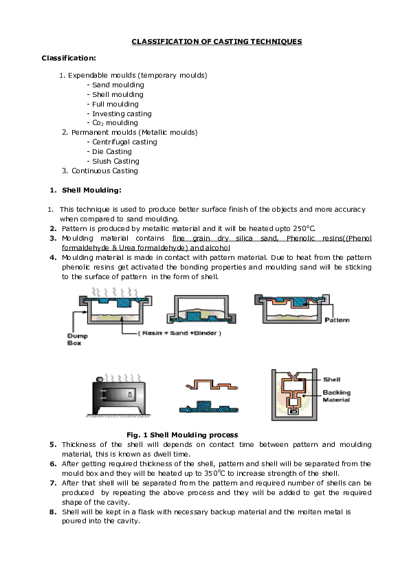 (DOC) CLASSIFICATION OF CASTING TECHNIQUES CLASSIFICATION OF CASTING
