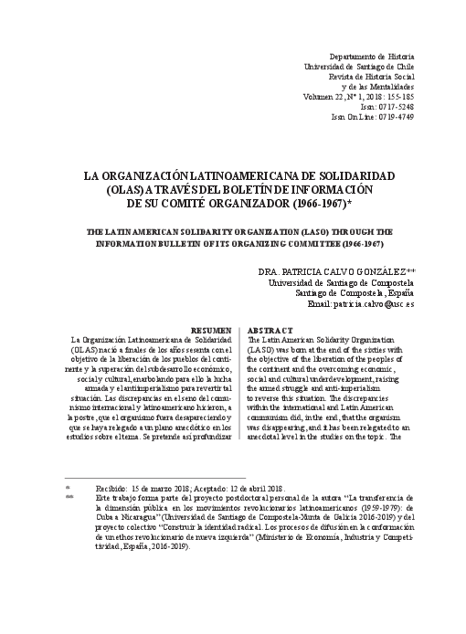 (PDF) La Organización Latinoamericana de Solidaridad (OLAS) a través