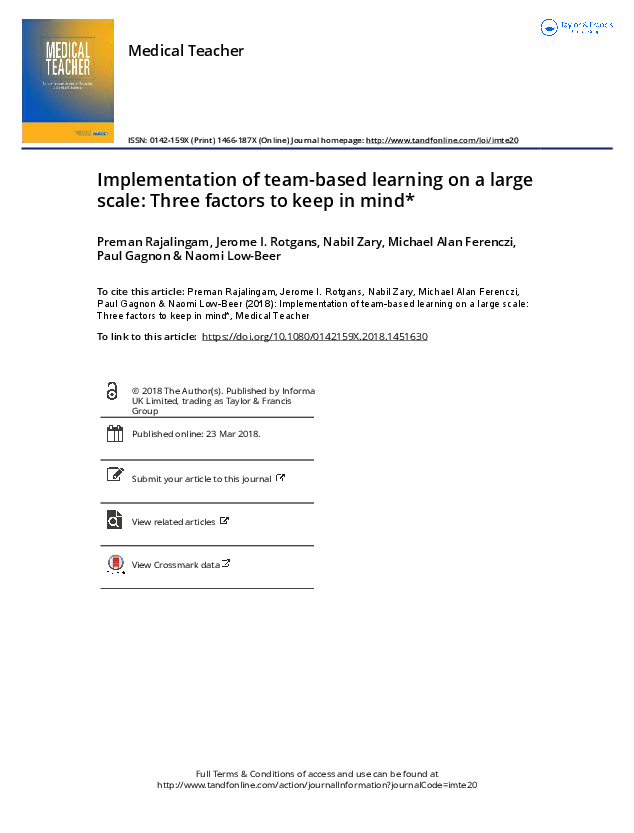 (PDF) Implementation of team-based learning on a large scale: Three ...