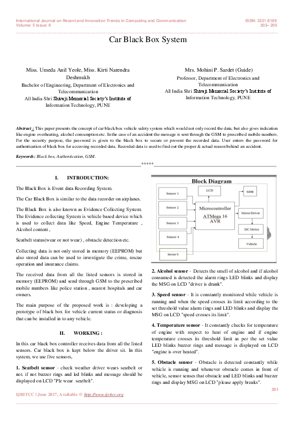 (PDF) Car Black Box System International Journal IJRITCC Academia.edu