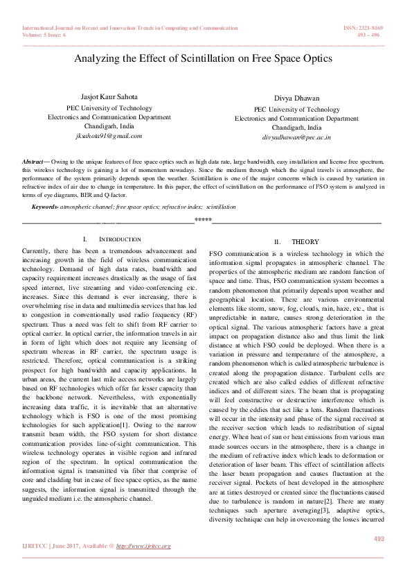 (PDF) Analyzing the Effect of Scintillation on Free Space Optics