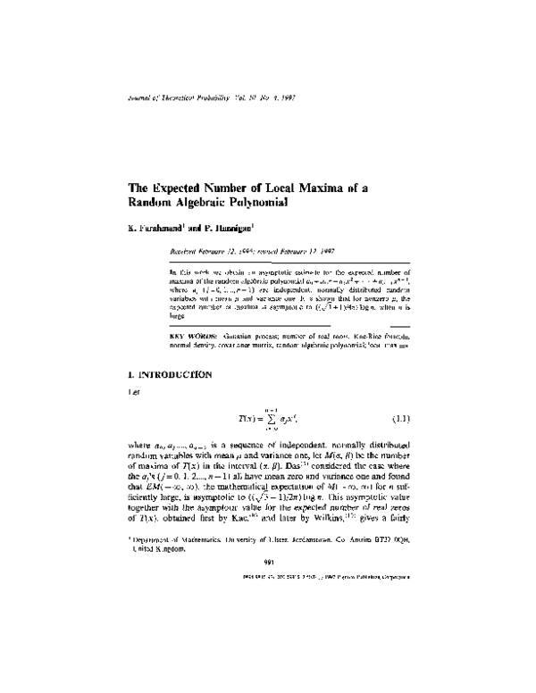 (PDF) The Expected Number of Local Maxima of a Random Algebraic Polynomial