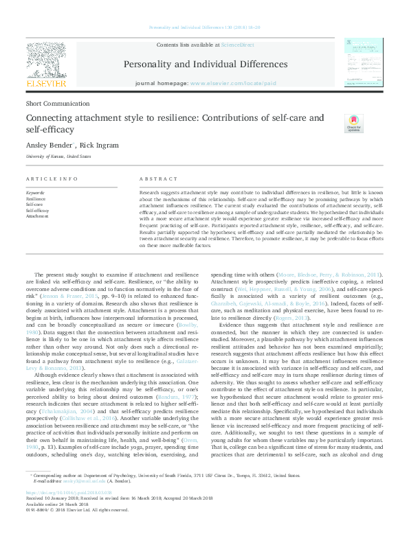 (PDF) Connecting Attachment Style to Resilience Contributions of Self ...