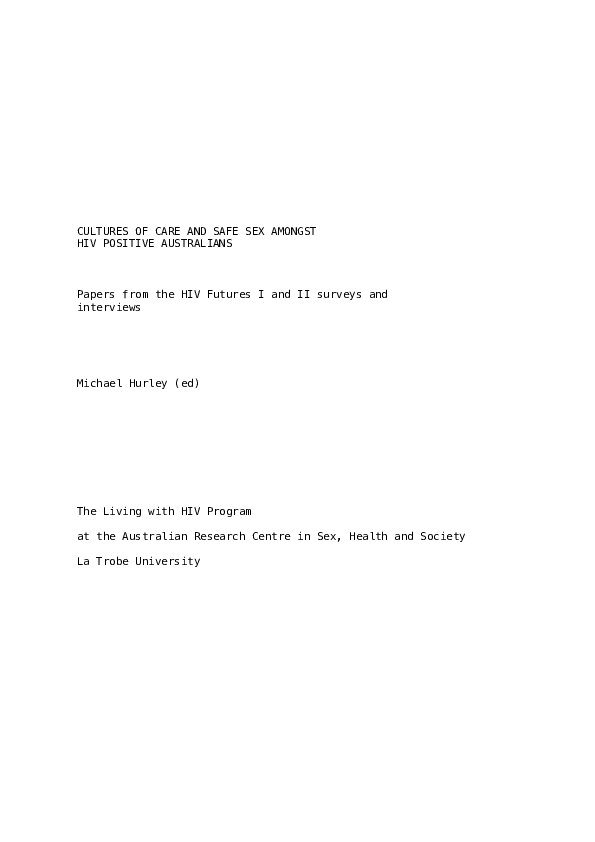 (PDF) Cultures of Care and Safe Sex amongst HIV Positive Australians