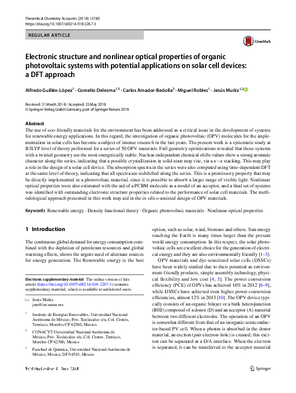 (PDF) Electronic structure and nonlinear optical properties of organic ...