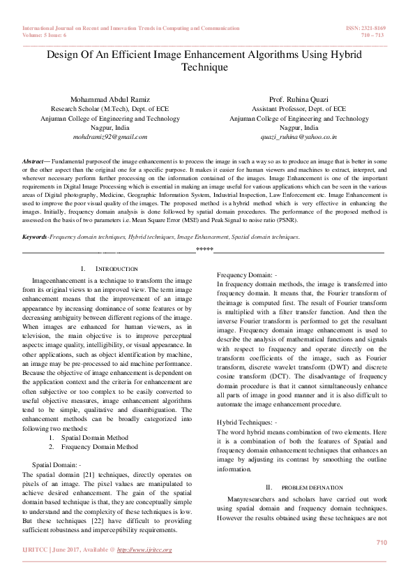 (PDF) Design Of An Efficient Image Enhancement Algorithms Using Hybrid ...