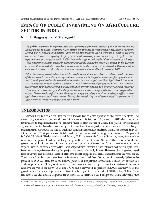 (PDF) IMPACT OF PUBLIC INVESTMENT ON AGRICULTURE SECTOR IN INDIA