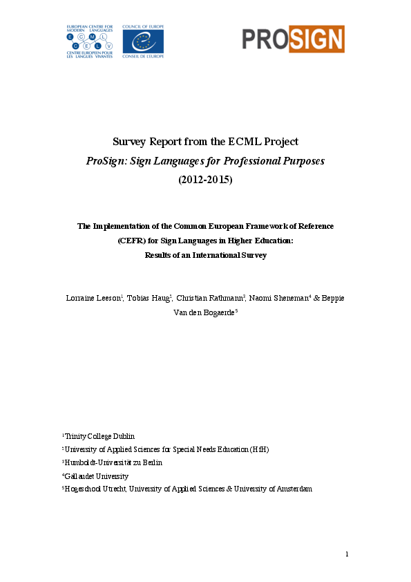 (PDF) Survey Report from the ECML Project ProSign: Sign Languages for ...