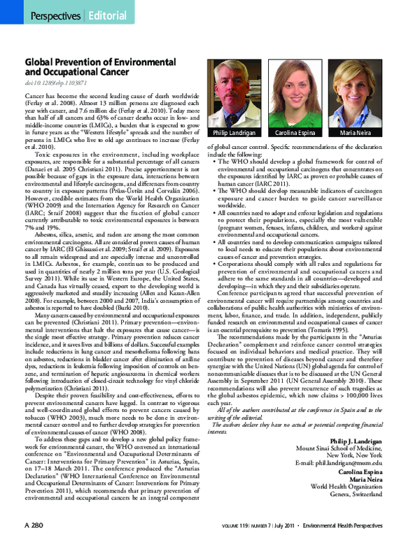 (PDF) Global Prevention of Environmental and Occupational Cancer