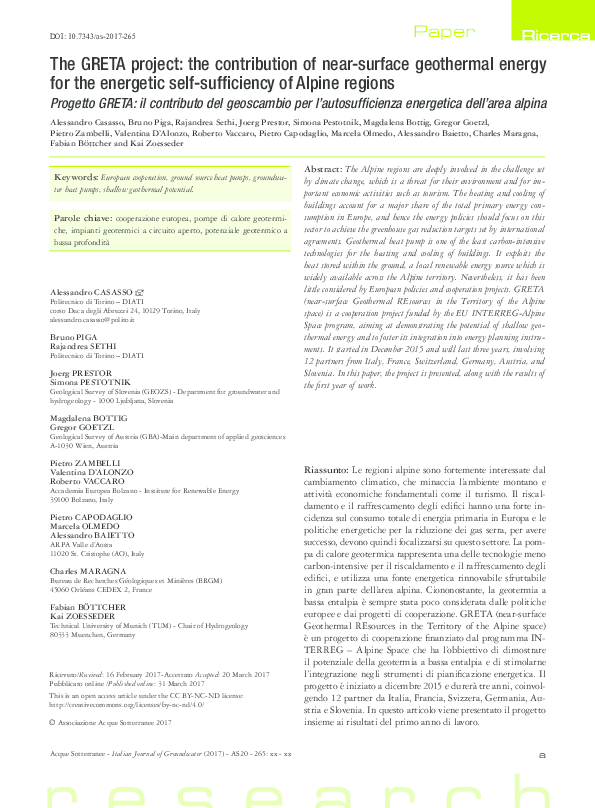 (PDF) The GRETA project: the contribution of near-surface geothermal ...