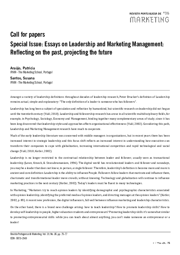 (PDF) Call for papers Special Issue: Essays on Leadership and Marketing ...