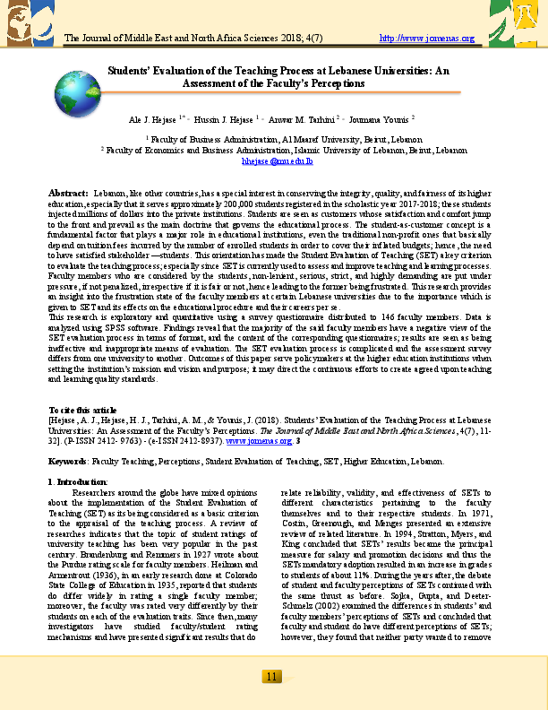 (PDF) Students' Evaluation of the Teaching Process at Lebanese ...