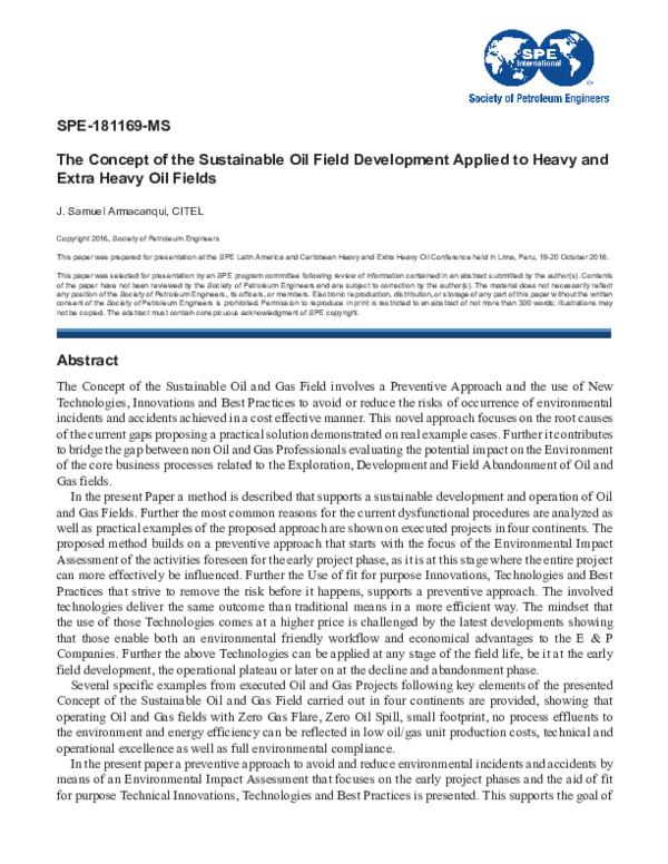(PDF) SPE181169MS The Concept of the Sustainable Oil Field