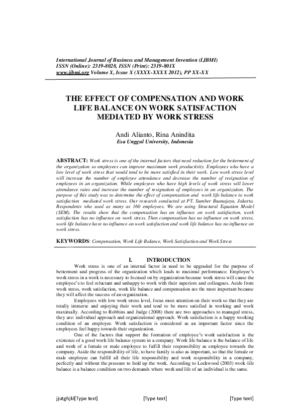 (DOC) THE EFFECT OF COMPENSATION AND WORK LIFE BALANCE ON WORK ...