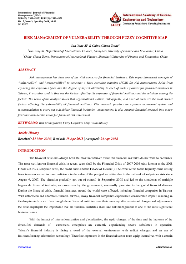 (PDF) RISK MANAGEMENT OF VULNERABILITY THROUGH FUZZY COGNITIVE MAP