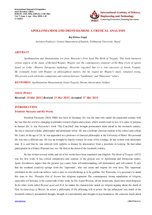 Apollonian vs dionysian nietzsche image