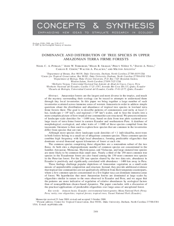 (PDF) Dominance and distribution of tree species in upper Amazonian ...