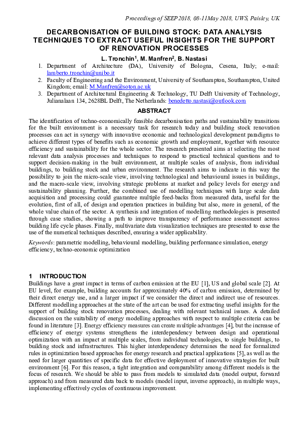 (PDF) DECARBONISATION OF BUILDING STOCK: DATA ANALYSIS TECHNIQUES TO ...