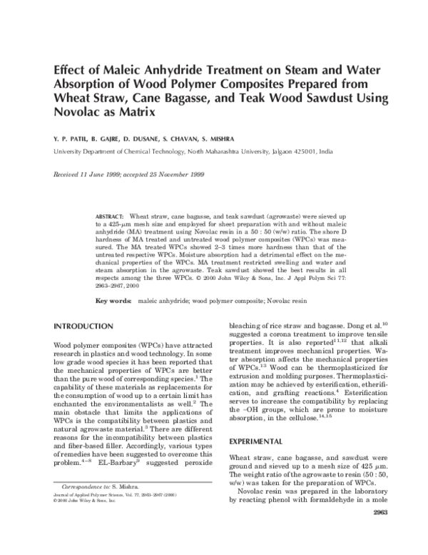 (PDF) Effect of Maleic Anhydride Treatment on Steam and Water ...
