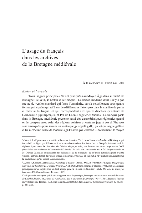 L'usage du français dans les archives de la Bretagne médiévale
