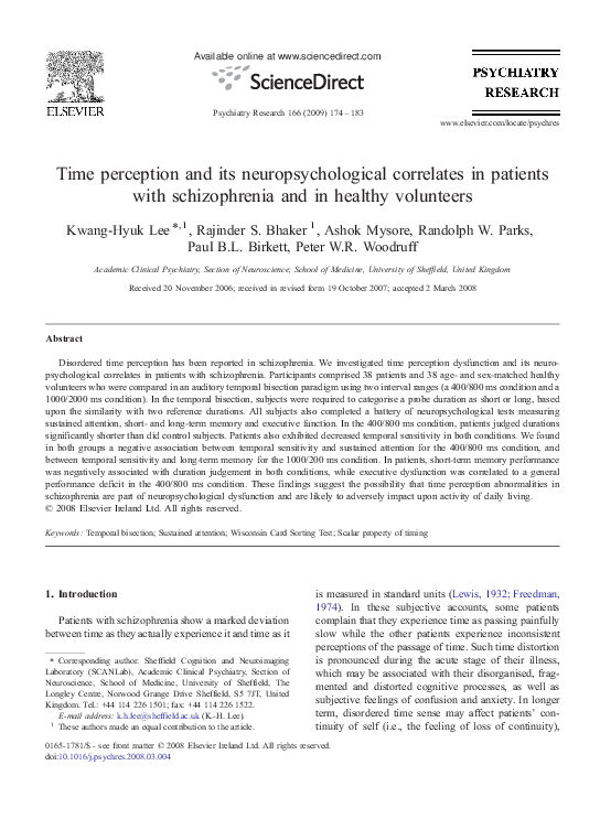 (PDF) Time perception and its neuropsychological correlates in patients ...
