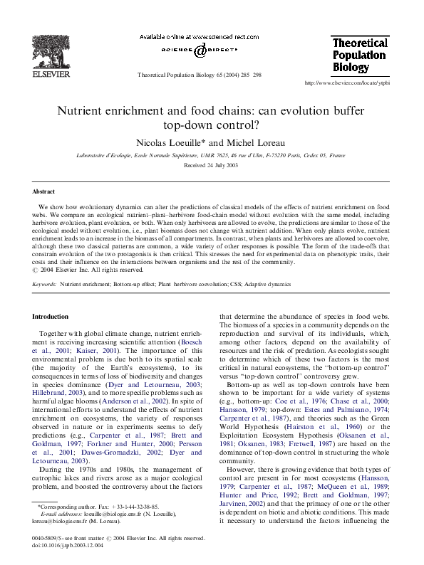 (PDF) Nutrient enrichment and food chains can evolution buffer top