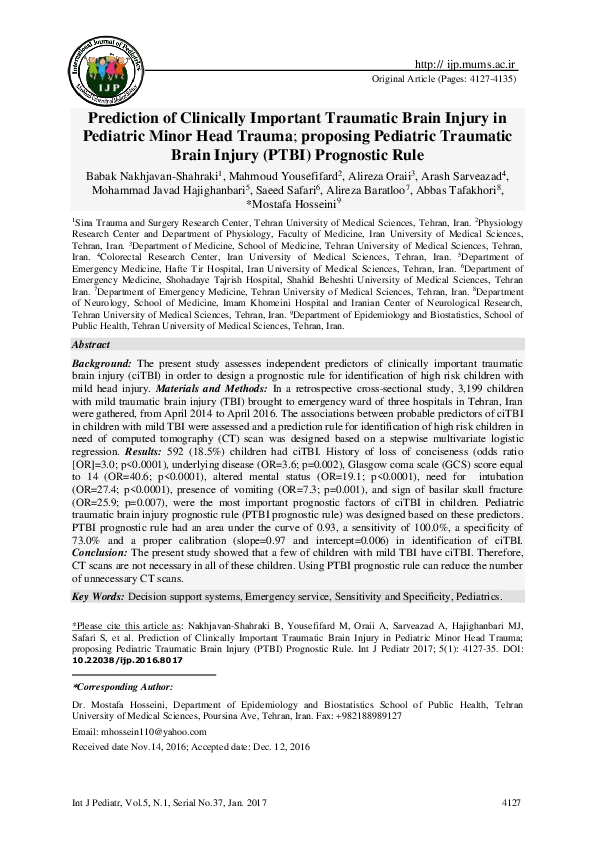 (PDF) Prediction of Clinically Important Traumatic Brain Injury in ...