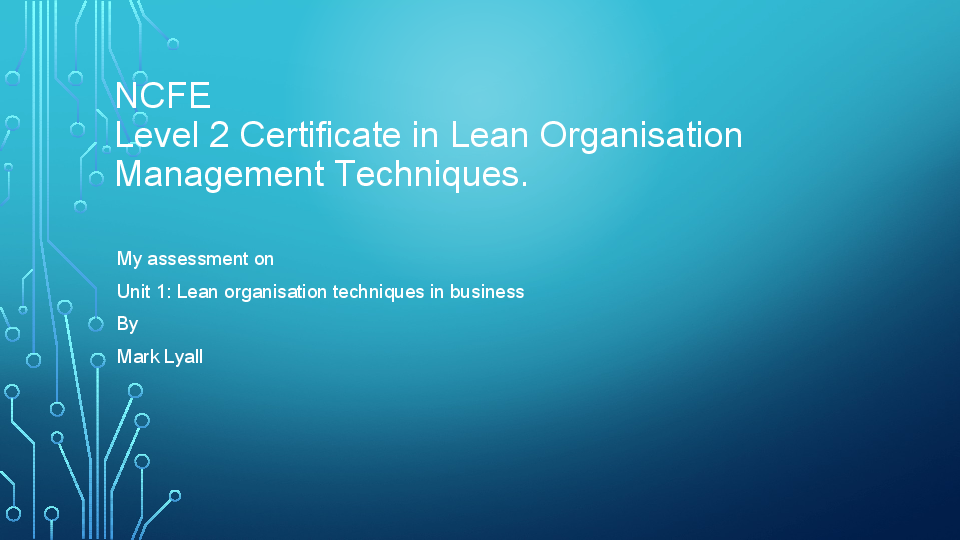 Level 2 lean organisation management techniques essay 06 picture
