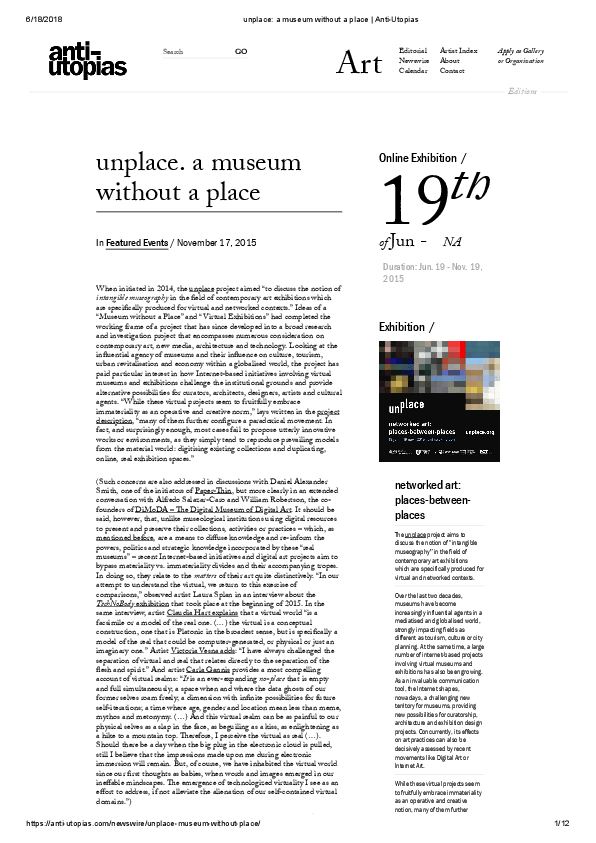 (PDF) unplace: a museum without a place