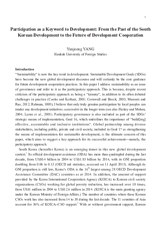 (PDF) Participation as a Keyword to Development: From the Past of the ...