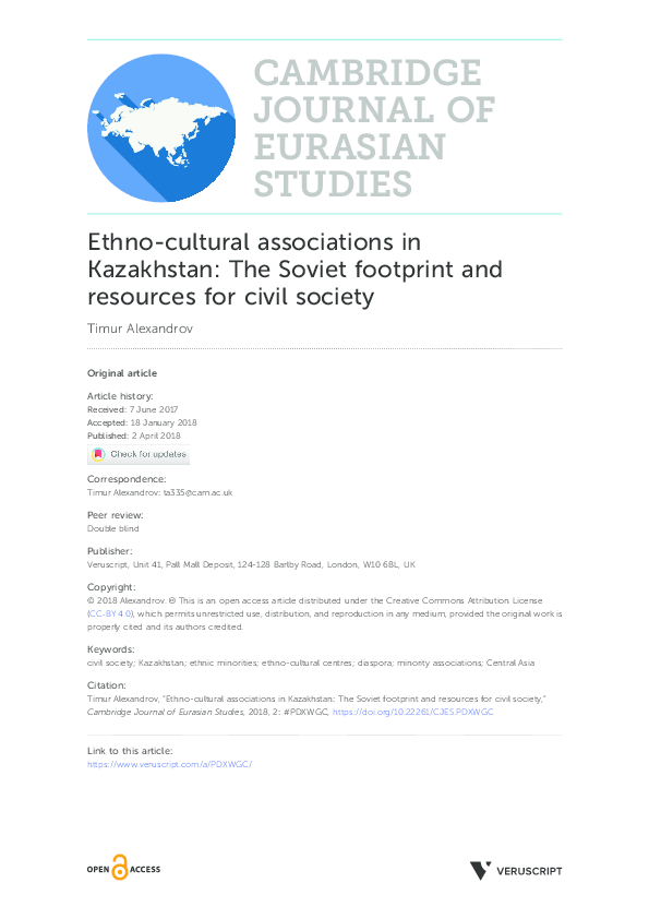 Ethno-cultural associations in Kazakhstan: The Soviet footprint and resources for civil society