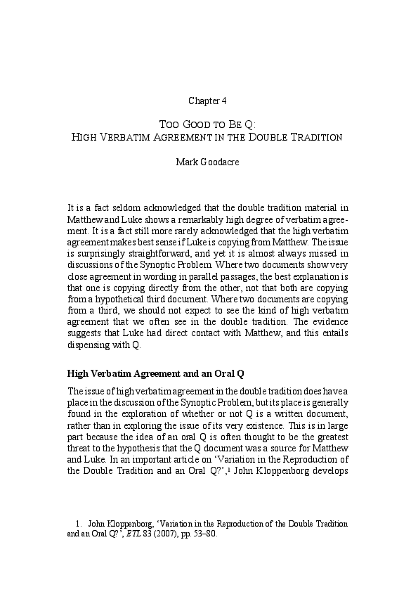 (PDF) “Too Good to be Q High Verbatim Agreement in the Double