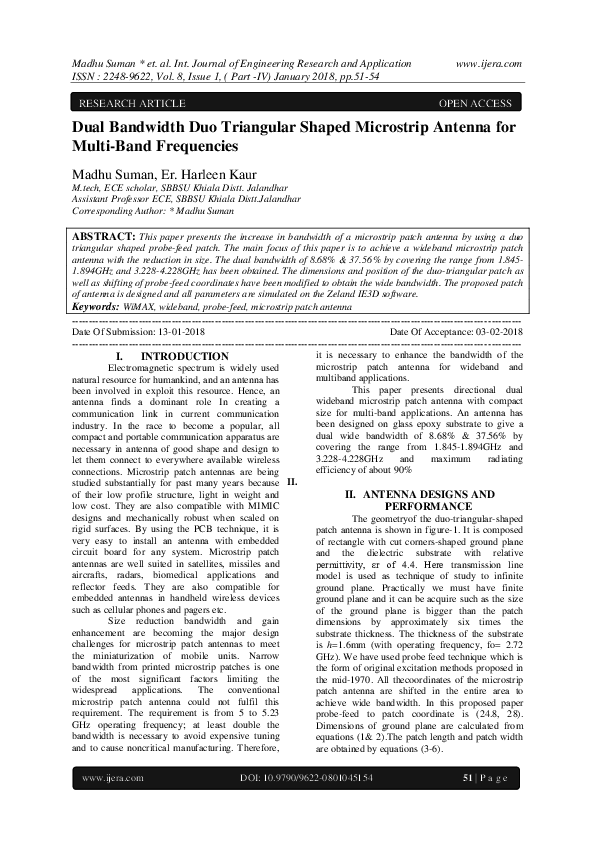 (PDF) Dual Bandwidth Duo Triangular Shaped Microstrip Antenna for Multi
