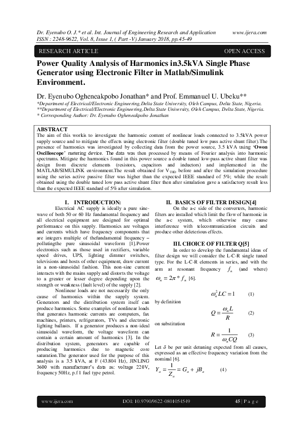 (PDF) Power Quality Analysis of Harmonics in3.5kVA Single Phase