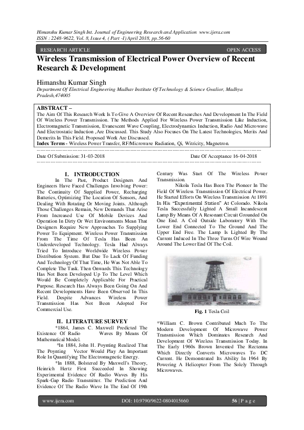 (PDF) Wireless Transmission of Electrical Power Overview of Recent ...