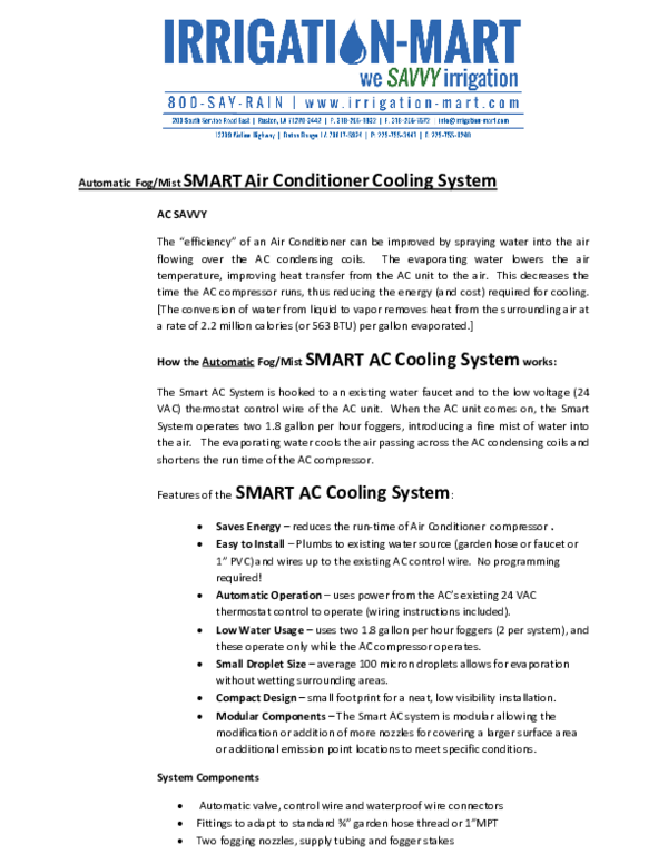 (PDF) Automatic Fog/Mist SMART Air Conditioner Cooling System AC SAVVY