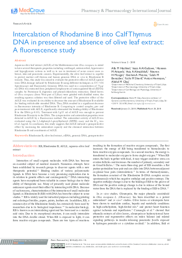 (PDF) Intercalation of Rhodamine B into Calf Thymus DNA in presence and