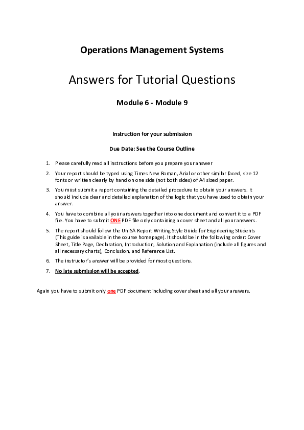 operations management assignment answers