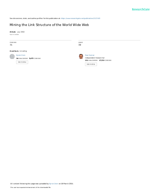 (PDF) Mining the Link Structure of the World Wide Web | Ankam Ravi ...