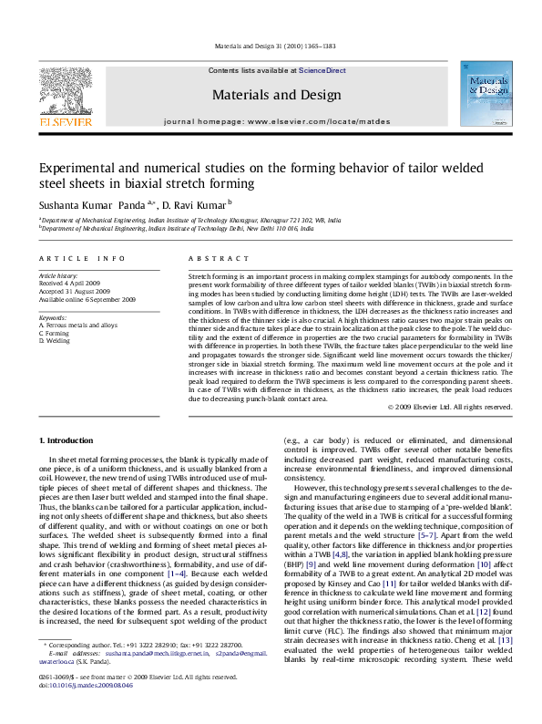 (PDF) Experimental and numerical studies on the forming behavior of ...