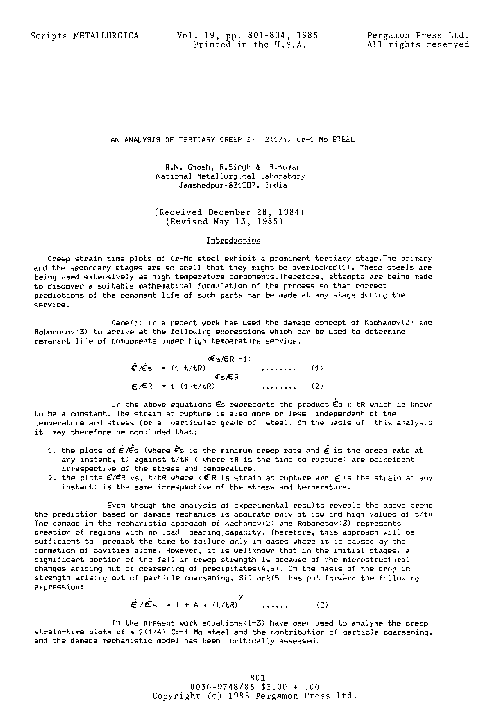 (PDF) An analysis of tertiary creep in Cr 1 Mo steel