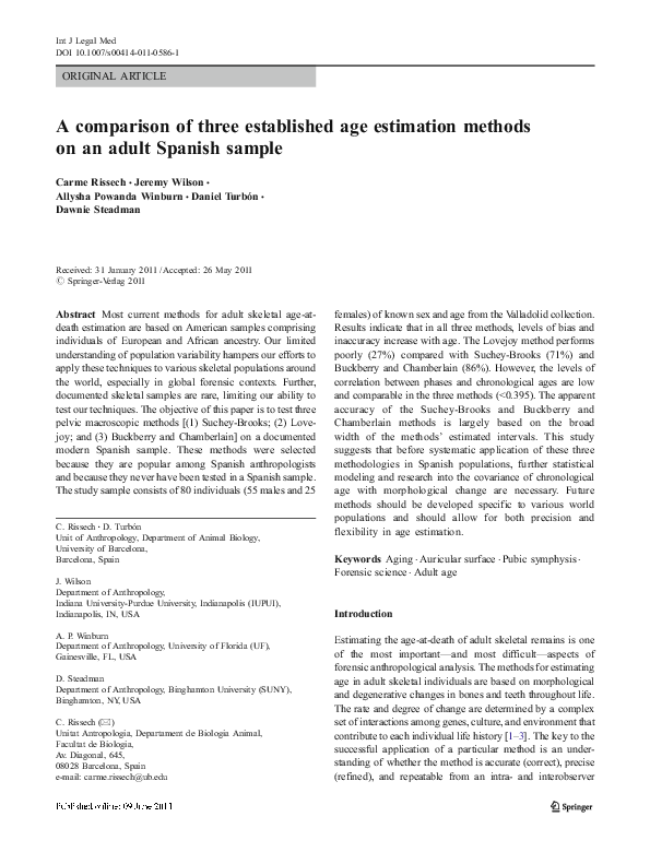 (PDF) A Comparison of Three Established Age Estimation Methods on an ...