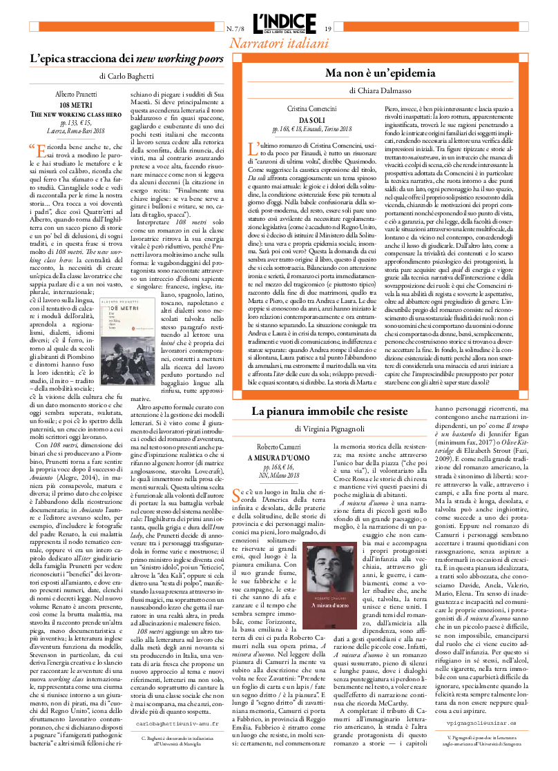 (PDF) Recensione di “108 metri” di Alberto (L'Indice dei libri del mese, luglioagosto