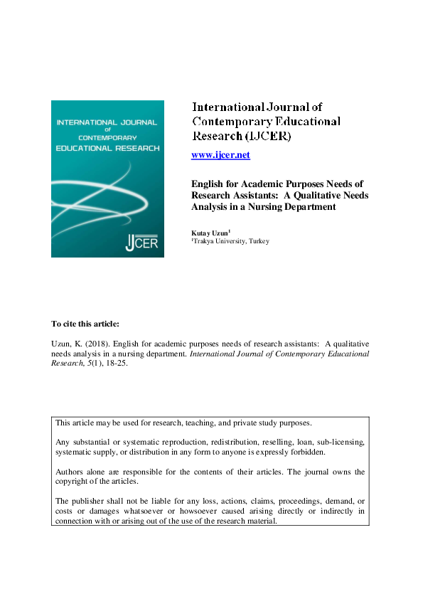 (PDF) English for Academic Purposes Needs of Research Assistants: A ...