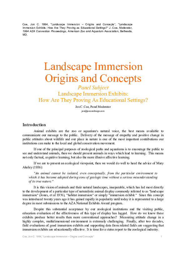 (PDF) Landscape Immersion Origins and Concepts Panel Subject Landscape Immersion Exhibits How
