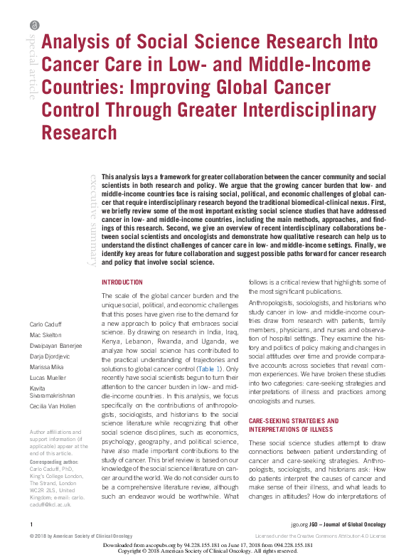 (PDF) Analysis of Social Science Research Into Cancer Care in Low-and ...