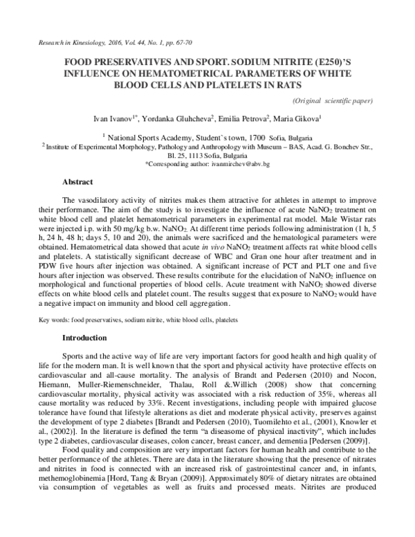 (PDF) FOOD PRESERVATIVES AND SPORT. SODIUM NITRITE (E250)'S INFLUENCE ...