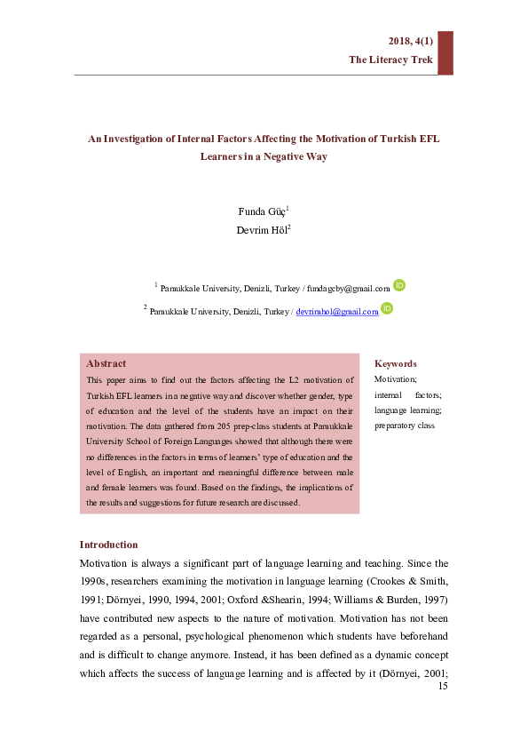 (PDF) An Investigation of Internal Factors Affecting the Motivation of ...