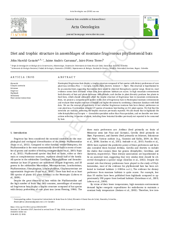 (PDF) Diet and trophic structure in assemblages of montane frugivorous
