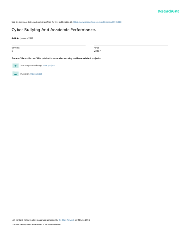 (PDF) Cyber Bullying And Academic Performance